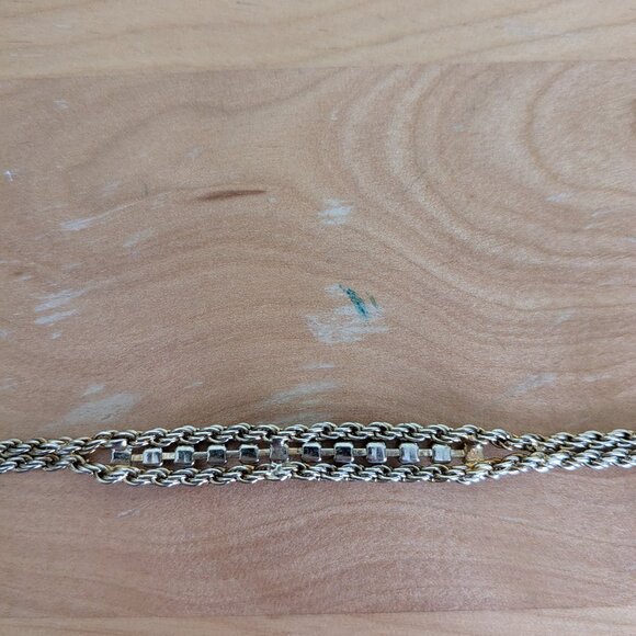 Gold Tone White Red Small Stone Bracelet Two Strand Preppy Classic Quiet Luxury - Picture 7 of 11